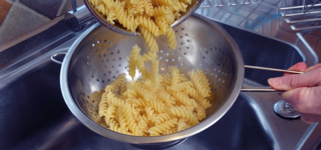 draining the pasta